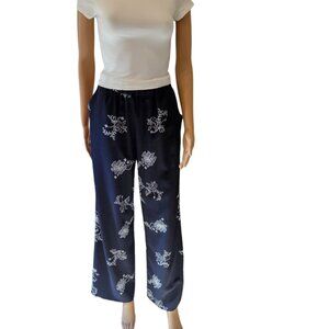 Xhilaration -Womens Boho Blue with white Flower Print wide Leg Pants S